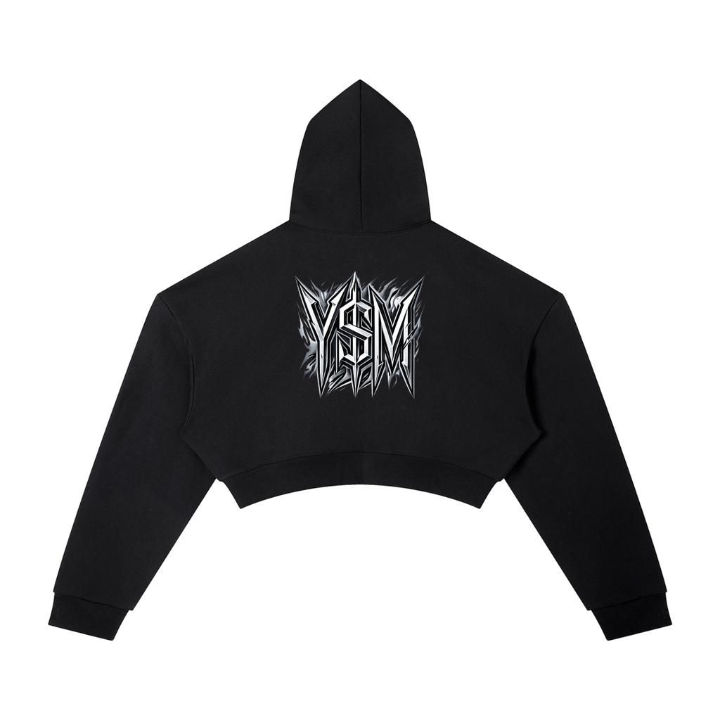 WOMENS BLACK CHROME CROPPED HOODIE
