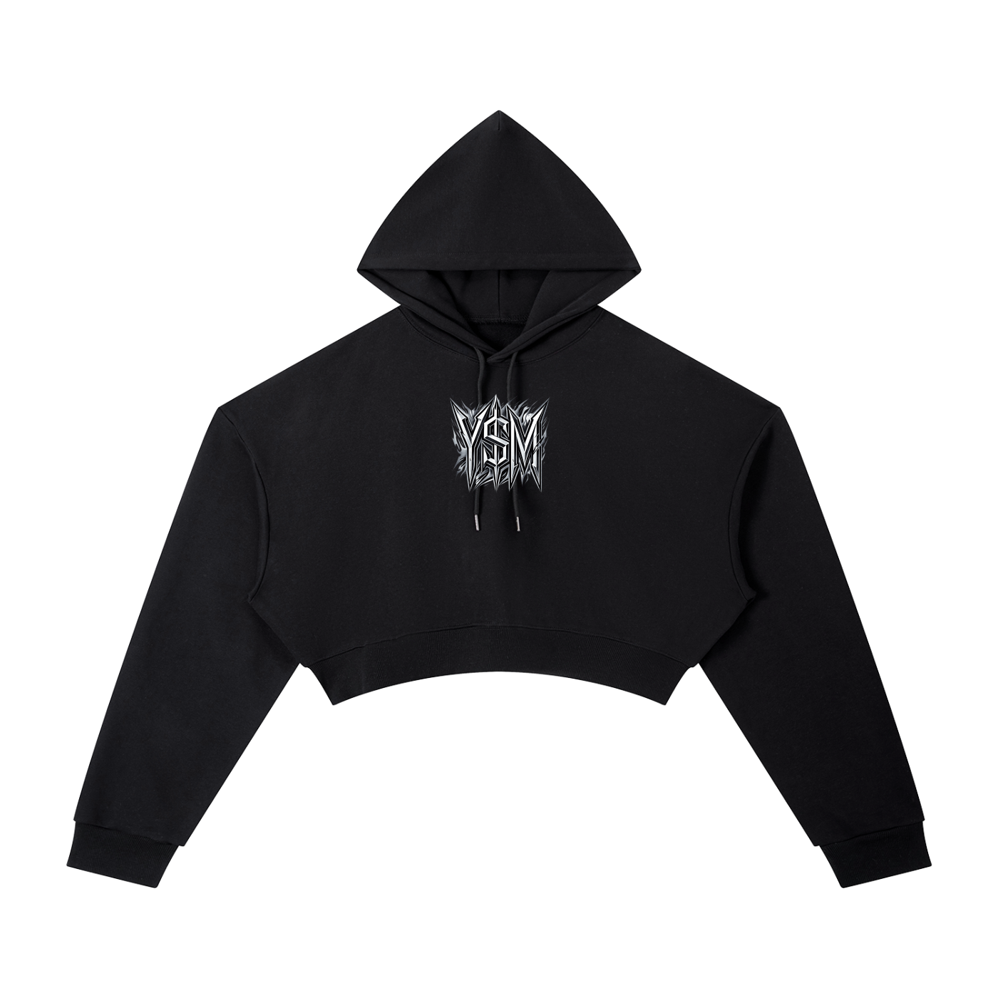 WOMENS BLACK CHROME CROPPED HOODIE